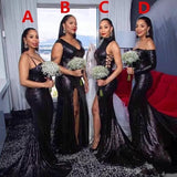 Cheap Multiway Black Sequin Bridesmaid Dresses Long Mermaid Wedding Guest Dress