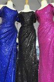 Cheap Off-the-Shoulder Black Prom Dress Sequins Long Formal Dresses
