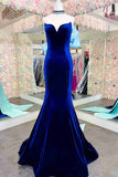 Cheap Royal Blue Velvet Prom Dresses 2023 Mermaid Fitted with Bow