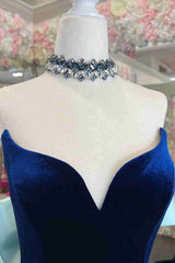 Cheap Royal Blue Velvet Prom Dresses 2024 Mermaid Fitted with Bow