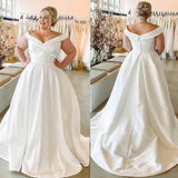 Cheap Satin Plus Size Wedding Dresses Off Shoulder A Line Bridal Dress
