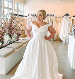 Cheap Satin Plus Size Wedding Dresses Off Shoulder A Line Bridal Dress