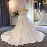 Cheap Satin Wedding Dresses Strapless Ball Gown Bridal Dress Discount