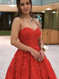 Cheap Sweetheart Red Lace PromDresses 2024 Long Formal Evening Dresses UK