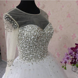 Luxury Ball Gown Crystals Wedding Dresses Long Sleeves Bridal Gown