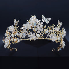 Lovely Butterfly Flower Bridal Tiaras Headband Crystal Quinceanera Crown