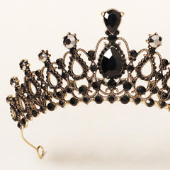 Vintage Handmade Crystal Black Quince Crown Baroque Pearl Bridal Rhinestone Tiara