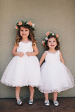 Cute White Princess Lace Tulle Short Flower Girl Dresses for Wedding