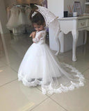Cute Lace Flower Girl Dresses Half Sleeves Wedding Girl Dress with Train