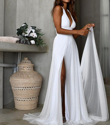 Simple Long Chiffon White Prom Dresses Maxi Dresses – MyChicDress