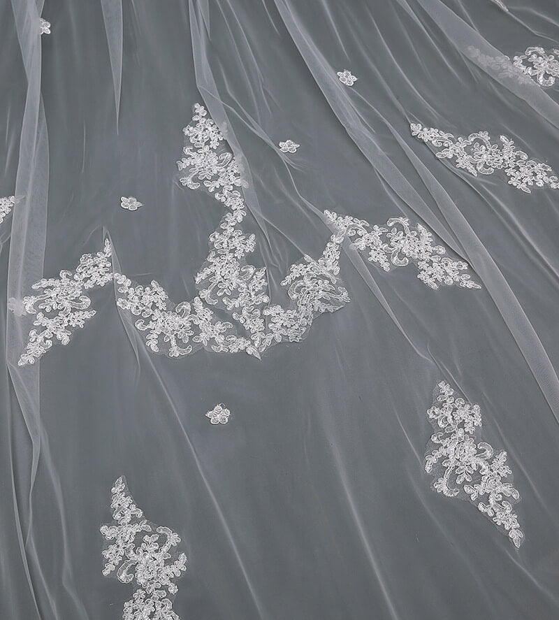 Elegant Two Layers Lace Appliques Edge Wedding Veils 3MX3M MyChicDress