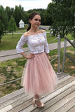 Lace Two Piece Homecoming Dresses Short Tulle Prom Dress