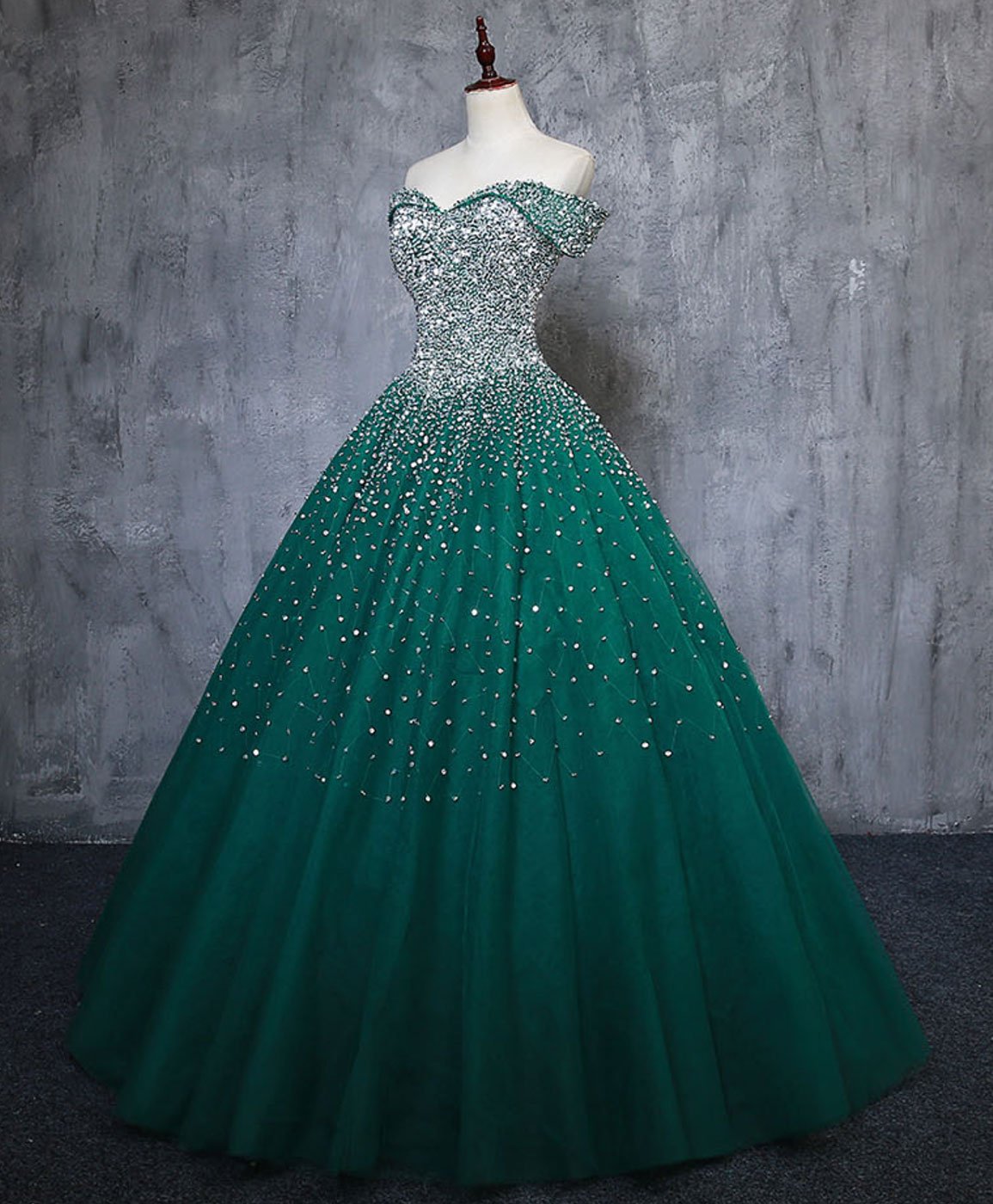 Emerald Green Sequin Prom Dresses Beaded Quinceanera Dresses