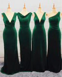 Floor Length Green Velvet Bridesmaid Dresses Mixed Wedding Guest Dress