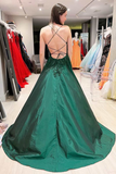 Emerald Green Prom Dresses A-Line Lace Satin Evening Dress UK Graduation Dress