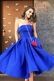 Royal Blue Short Homecoming Dress Satin Tea Length Prom Dress
