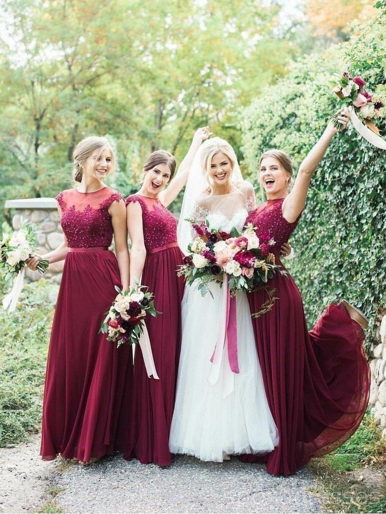 Floor Length Beach Lace Chiffon Jewel Wine Bridesmaid Dresses US14W / Custom Color Floor Length Beach Lace Chiffon Jewel Wine Bridesmaid Dresses US14W / Custom Color