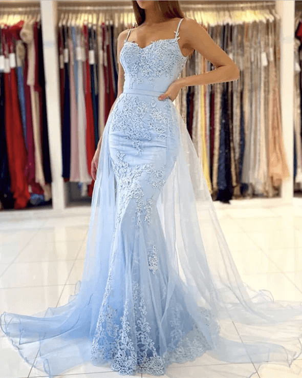 Floor Length Mermaid Sage Green Prom Dresses Lace Removable Train MyChicDress Floor Length Mermaid Sage Green Prom Dresses Lace Removable Train MyChicDress
