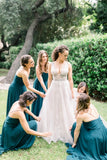 Floor-Length Chiffon Emerald Green Bridesmaid Dress Cheap Wedding Guest Dress