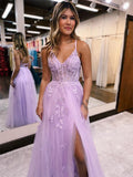 Floor Length Purple Corset Lace Prom Dresses 2024 A Line Graduation Dress Tulle Applique