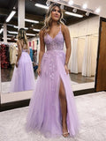 Floor Length Purple Corset Lace Prom Dresses 2024 A Line Graduation Dress Tulle Applique