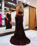 Sparkly V-Neck Tight Prom Dresses Backless Long Formal Wear for Wedding Guest