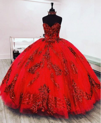 Glitter 3D Flowers Red 2024 Quinceanera Dresses Sweetheart Sweet 15 Prom Dress