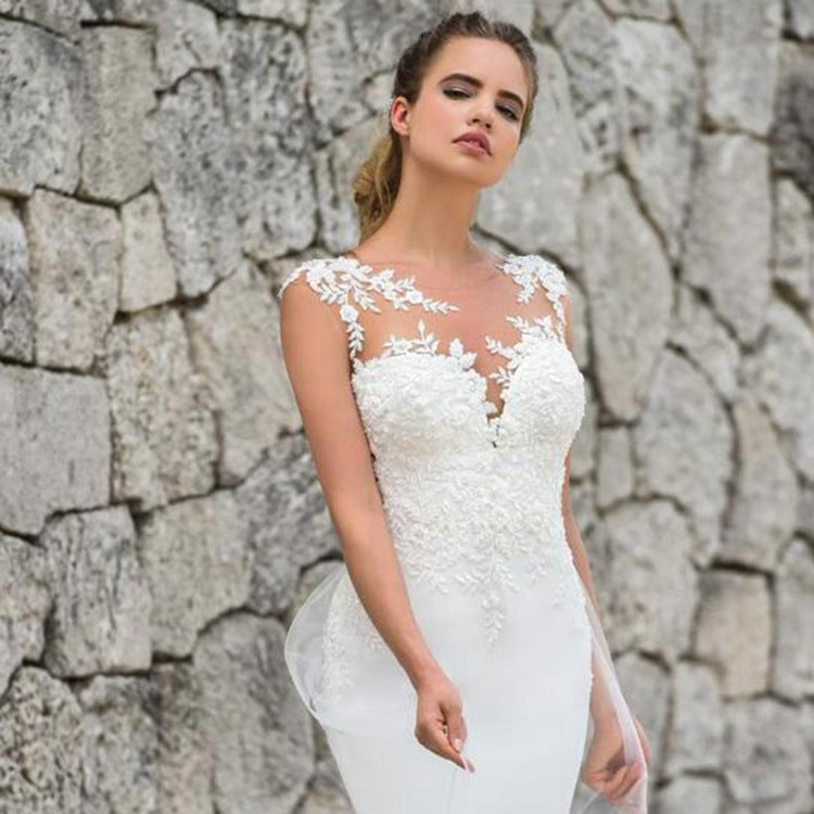 Gorgeous Mermaid Lace Vintage UK Wedding Dresses Sleeveless with Train MyChicDress