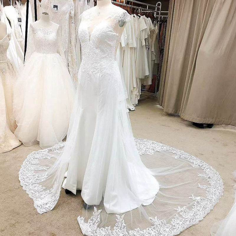 Gorgeous Mermaid Lace Vintage UK Wedding Dresses Sleeveless with Train MyChicDress