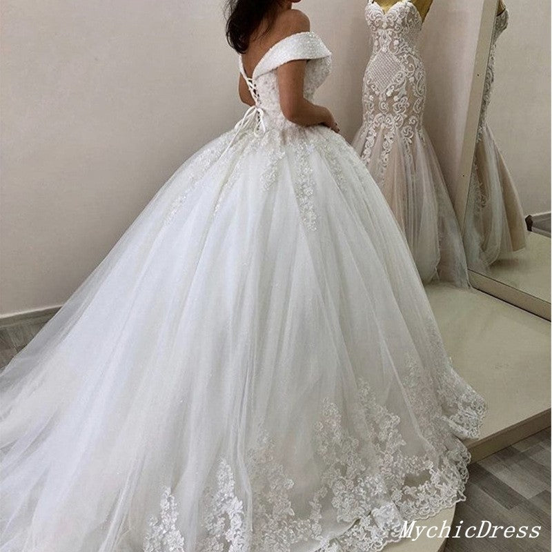 Gorgeous Off the Shoulder Lace Sequin Vintage Wedding Dresses MyChicDress