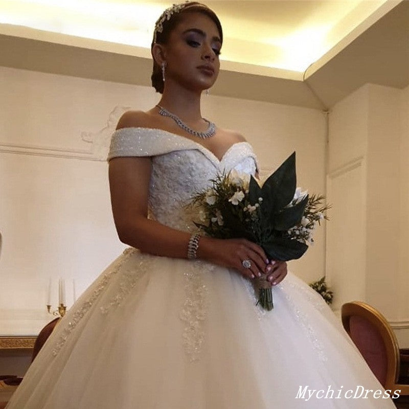 Gorgeous Off the Shoulder Lace Sequin Vintage Wedding Dresses MyChicDress