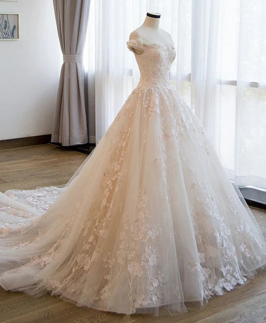 Gorgeous Off the Shoulder Lace Wedding Dresses Tulle Vintage Bridal Gown MyChicDress