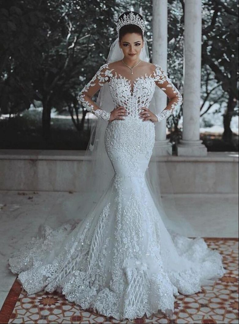 Gorgeous Vintage Wedding Dresses Lace Long Sleeves Mermaid Wedding Gown MyChicDress