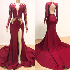 2024 Long Mermaid Gold Red Lace Prom Dresses Mermaid Formal Gowns