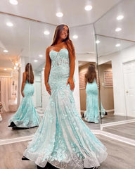 Gorgeous Lace Mermaid Blue 20224 Prom Dresses Sweetheart Long Formal Dress UK