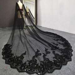 Gothic Wedding Cape Black with Bling Sequin Lace for Bridal