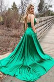 Simple V Neck Green Long Prom Dresses Emerald Summer Maxi Dress