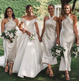 Sheath Ivory Bridesmaid Dresses Halter Sleeveless Wedding Guest Dress