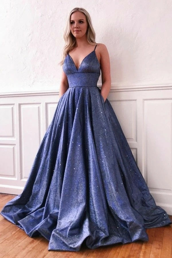 Metallic Prom Dresses With Pockets