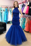 High Neck Long Mermaid 2024 Red Prom Dresses UK Glitter Tulle Formal Dress