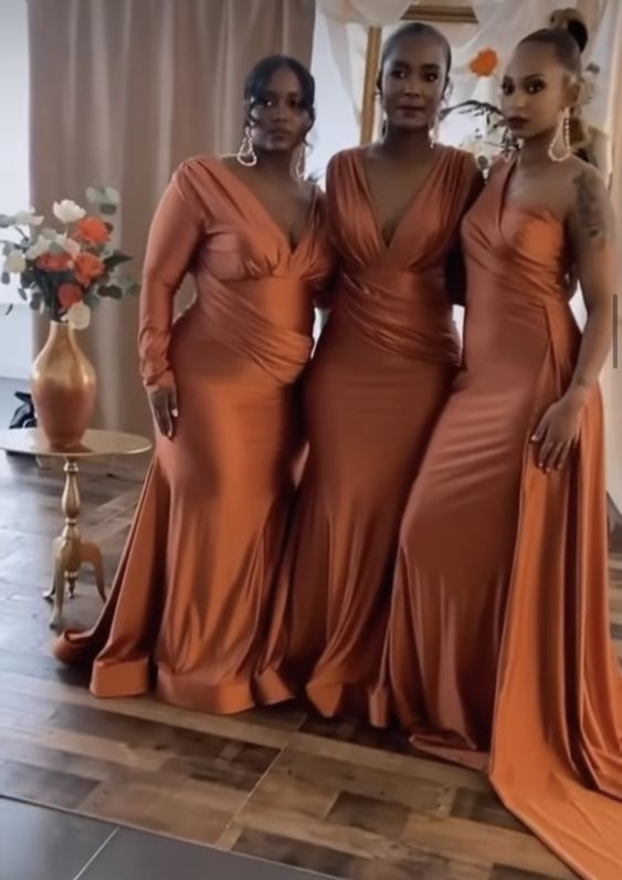 Hot Multiway Orange Bridesmaid Dresses Stretch Satin Wedding Guest