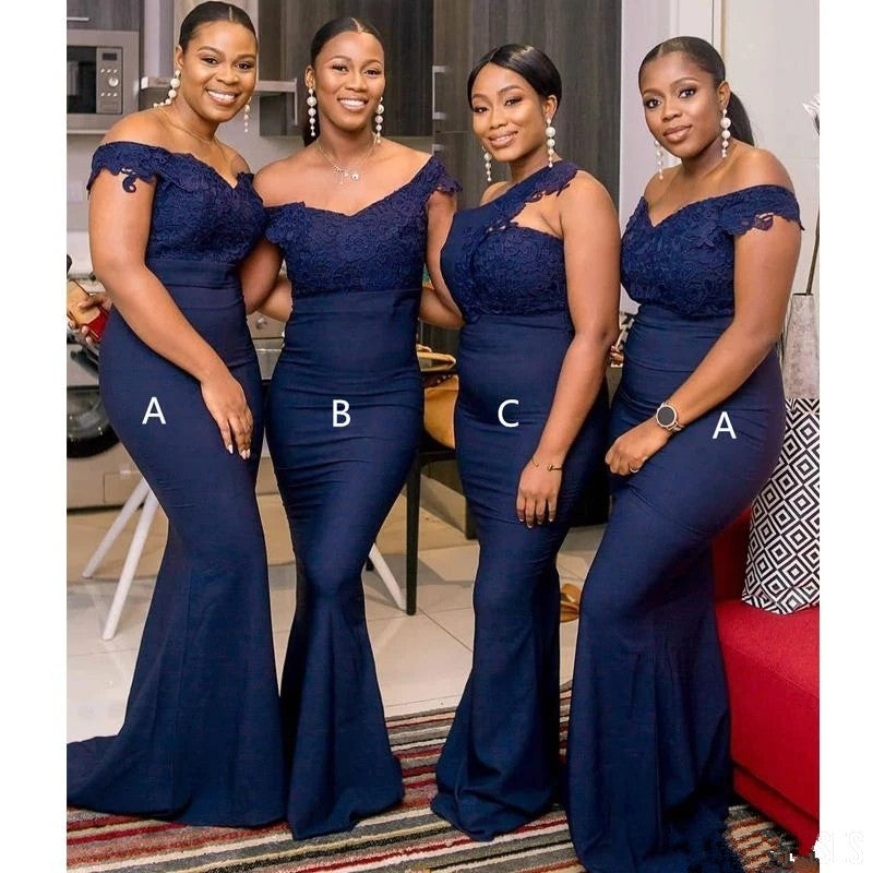 Hot Sale Mismatch Mermaid Navy Blue Lace Bridesmaid Dresses Hot Sale Mismatch Mermaid Navy Blue Lace Bridesmaid Dresses