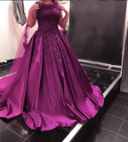 Hot Ball Gown Burgundy Prom Dress Satin Lace Cap Sleeves Wedding Dress