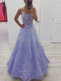 Hot Lace Long Prom Dresses Floral Lavender Formal Dresses with 3D Flowers