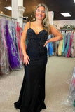 Hot Mermaid Black Plus Size Prom Dresses Beaded Spaghetti Straps Formal Evening Dress