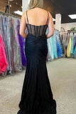 Hot Mermaid Black Plus Size Prom Dresses Beaded Spaghetti Straps Formal Evening Dress
