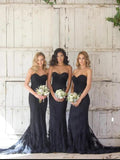 Hot Mermaid Lace Bridesmaid Dresses Black Sweetheart Sleeveless