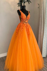 2024 Orange Lace Beaded Prom Dresses V Neck Tulle Sleeveless Evening Dress UK