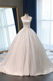 Hot Square Neck Satin Wedding Dresses Ball Gown Sleeveless Bridal Dress Cheap
