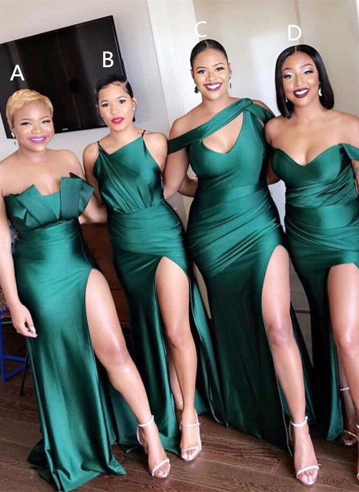 2024 Satin Emerald Green Bridesmaid Dresses